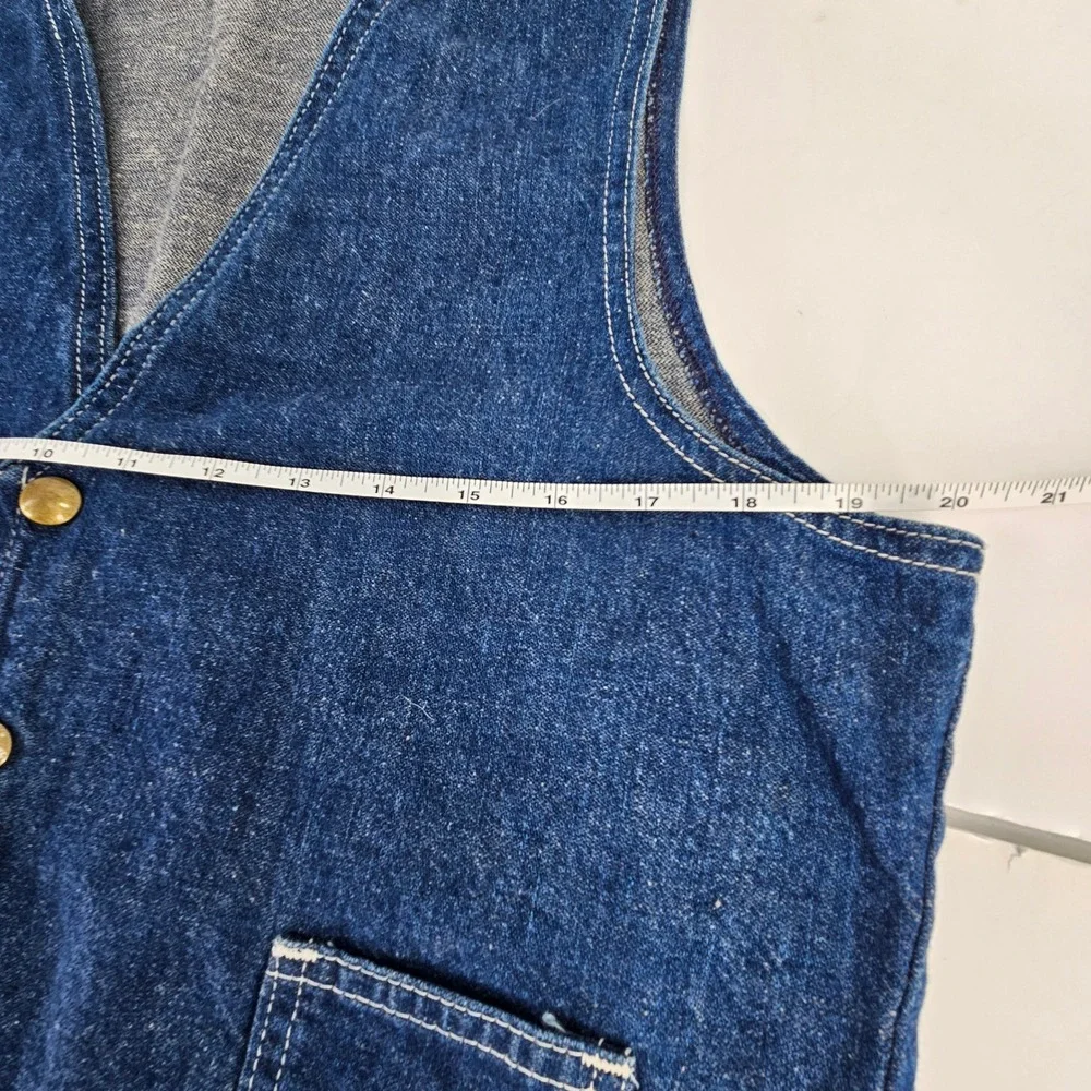 Vintage 70s Western Denim Vest Blue Snap Front Embroidered Pockets Mens Med Jean - Picture 6 of 9